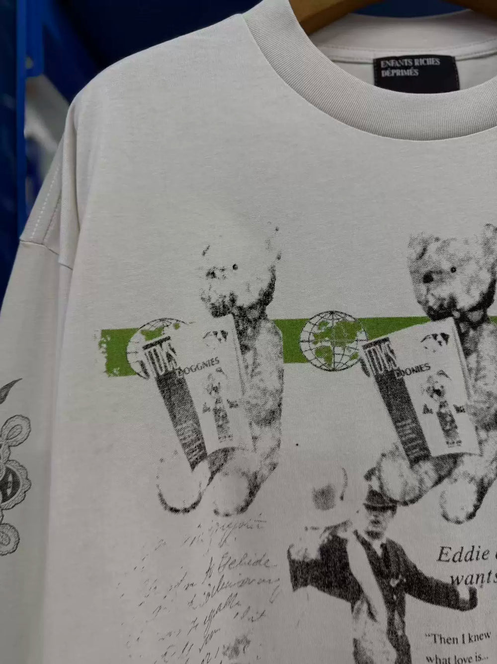 ERD Vintage Cartoon Print Cement White Loose Long Tee