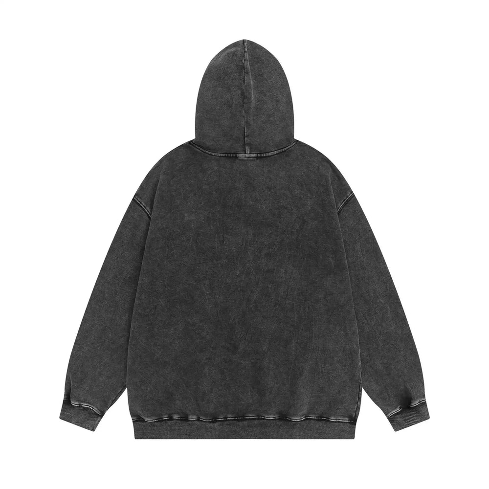 ERD melancholic Washed Black Oversized Slogan Hoodie