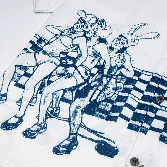 ERD melancholic Oversized Portrait Graphic Cuban Collar Shirt