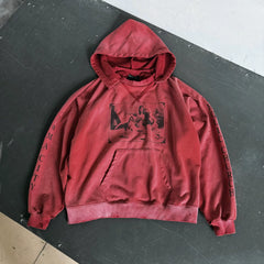 ERD's melancholic American Retro Cropped Destroyed Terry Hoodie