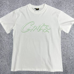 Mint Green Accent Star-Logo Graphic Tee - White & Green Streetwear T-Shirt