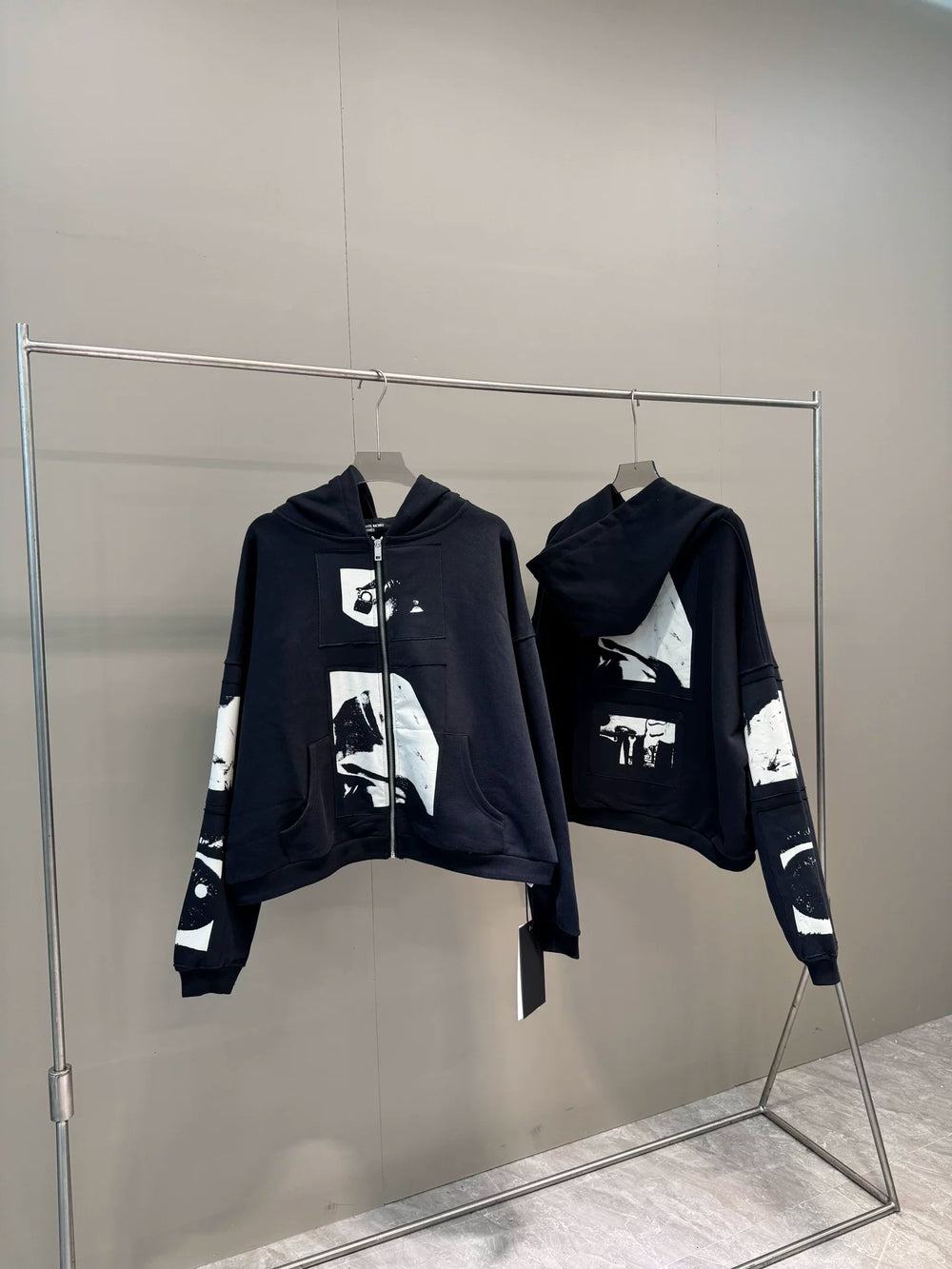 ERD melancholic Vintage Blue Black Patchwork Hoodie