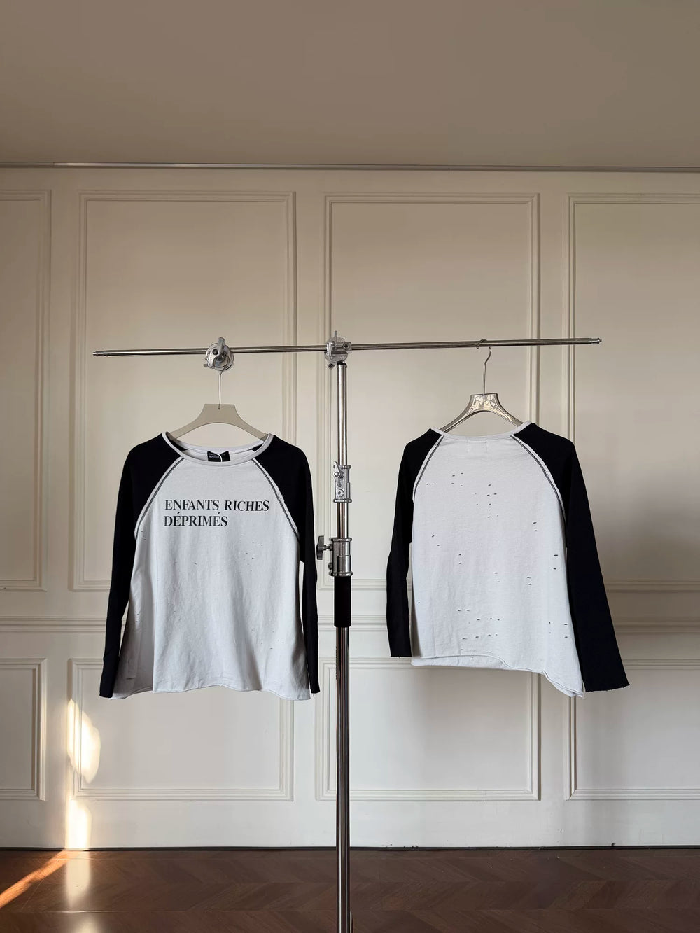 ERD Inspired Distressed Waffle Knit Raglan Long Sleeve
