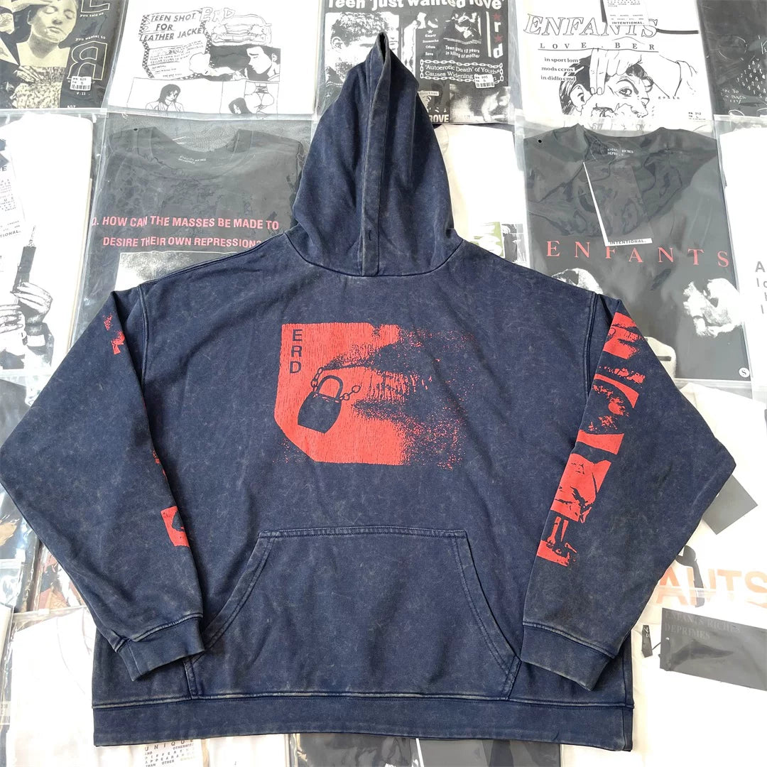 ERD melancholic Washed Fleece Oversized Graphic Hoodie