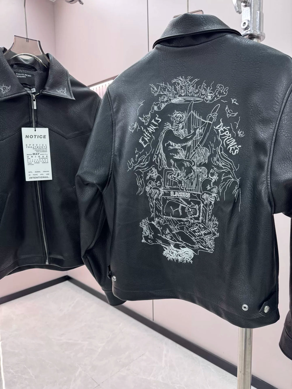 ERD Inspired Heavy Embroidery PU Leather Biker Jacket