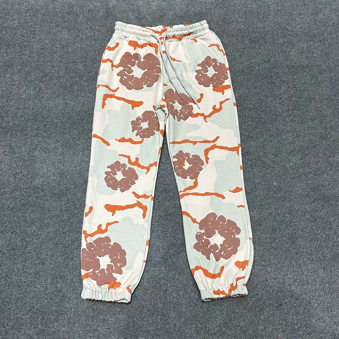 "Denim Tears" Orange & Mint Camo Floral Pattern Oversized Sweatpants