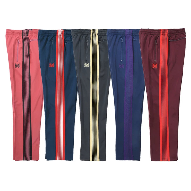Needles Style Butterfly Embroidered Stripe Track Pants
