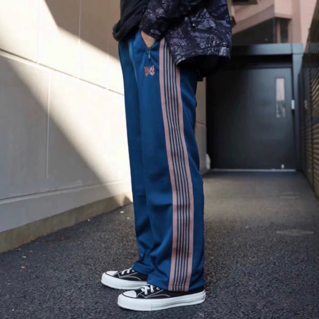 Needles Style Vintage Butterfly Embroidery Striped Track Pants