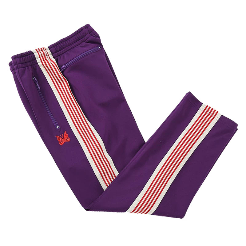 Needles Inspired Butterfly Embroidery Striped Straight Track Pants