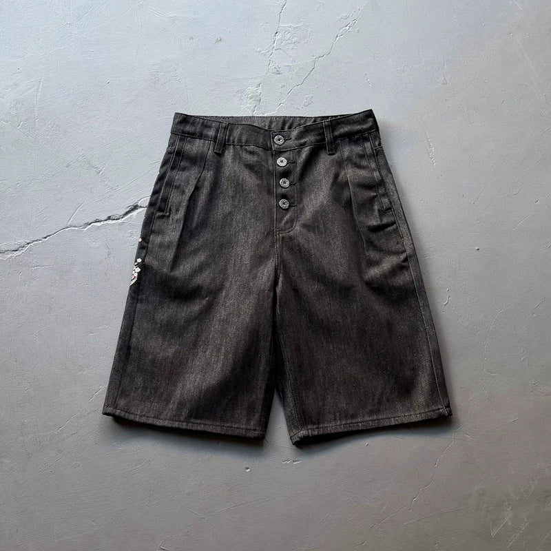 Derschutze Inspired Vintage Plum Blossom Embroidery Jean Shorts