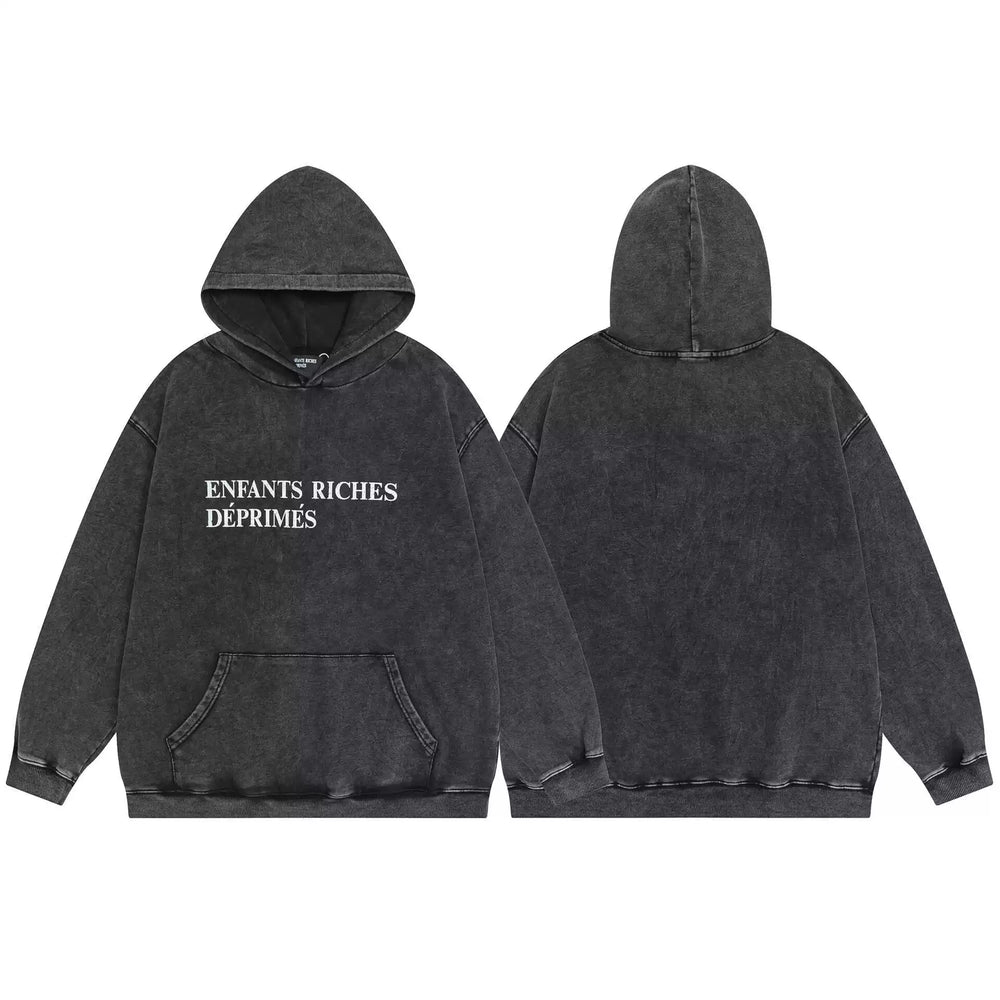 ERD melancholic Washed Black Oversized Slogan Hoodie