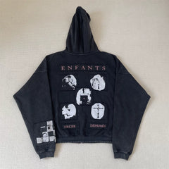 ERD Vintage Washed Oversized Graphic Zip Hoodie