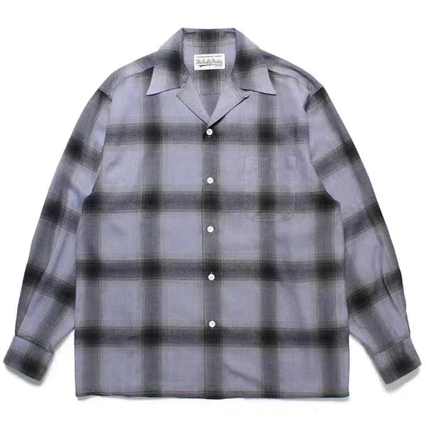 WACKO MARIA Check Open Collar Long Sleeve Shirt