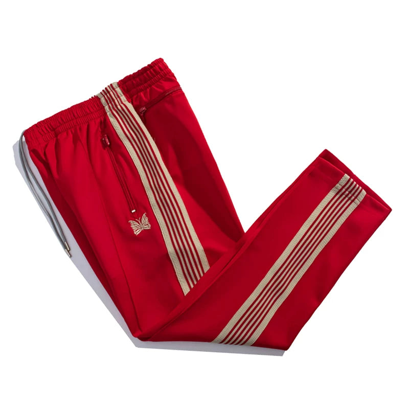 Needles Inspired Butterfly Embroidery Striped Straight Track Pants