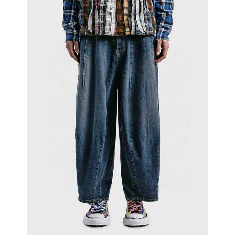 Needles Style Heavyweight Washed Wide Leg Denim Jeans