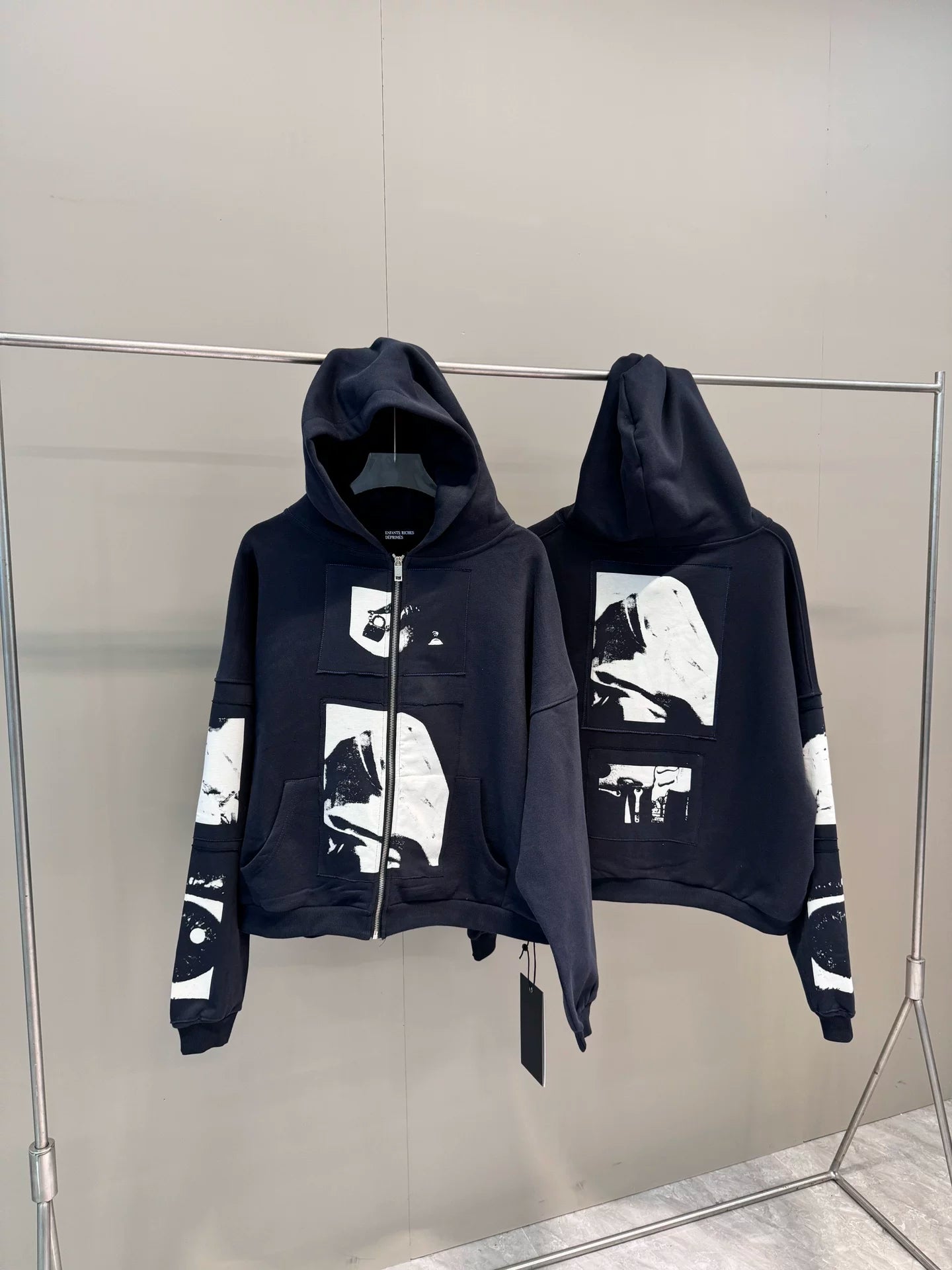 ERD melancholic Vintage Blue Black Patchwork Hoodie