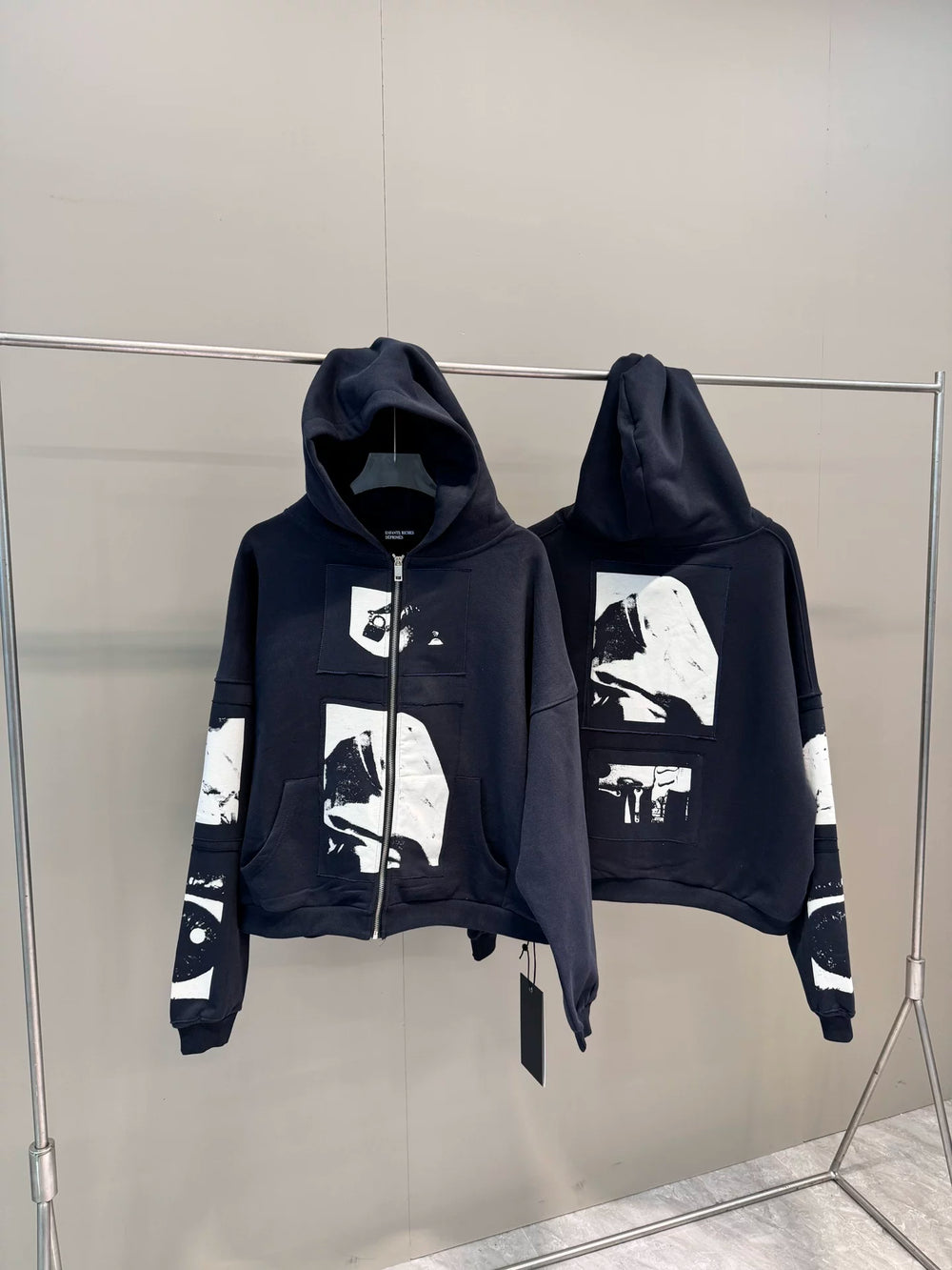 ERD melancholic Vintage Blue Black Patchwork Hoodie