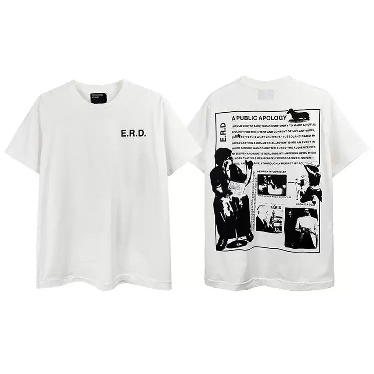 ERD Vintage Distressed A Public Apology White T-Shirt