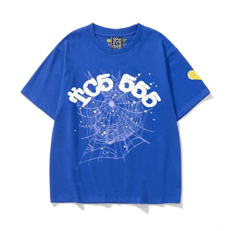 Sp5der "555 555" Spider Web Royal Blue Short Sleeve T-Shirt