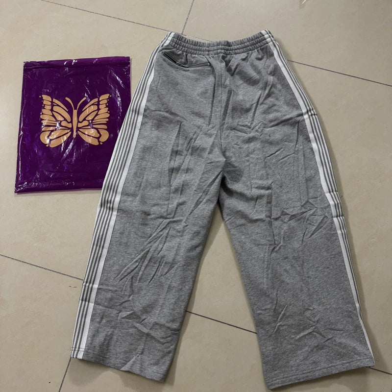 Needles Butterfly Embroidery Striped Cotton French Terry Pants