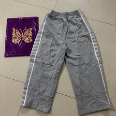 Needles Butterfly Embroidery Striped Cotton French Terry Pants