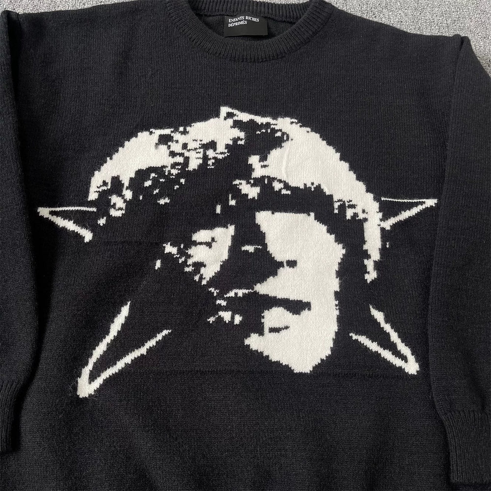 ERD melancholic Gothic Pentagram Portrait Crewneck Knit Sweater