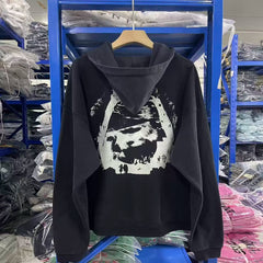ERD Vintage Portrait Graphic Loose Zip Up Hoodie