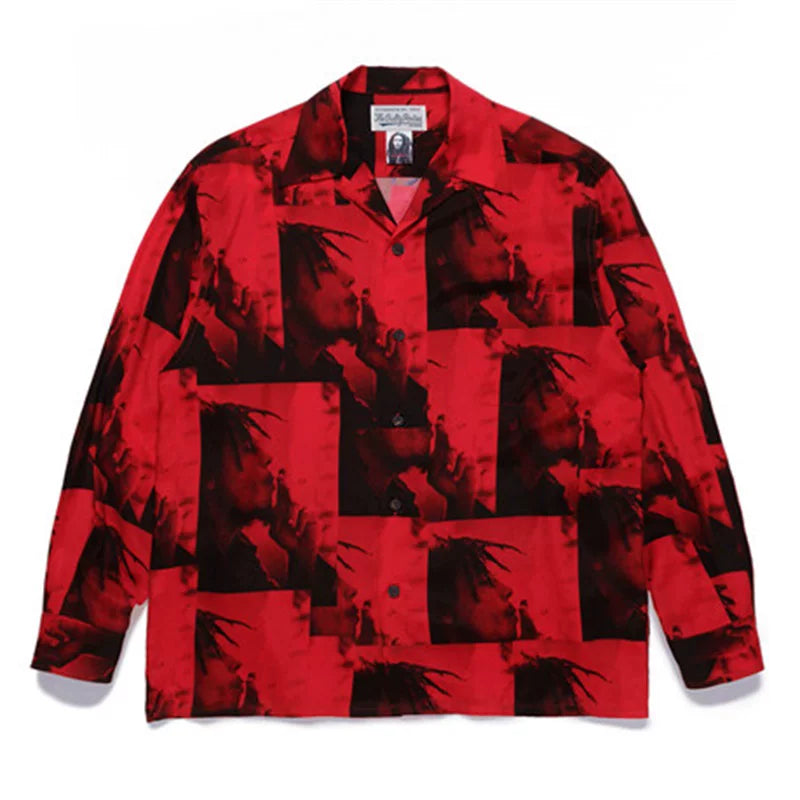 WACKO MARIA Check Open Collar Long Sleeve Shirt