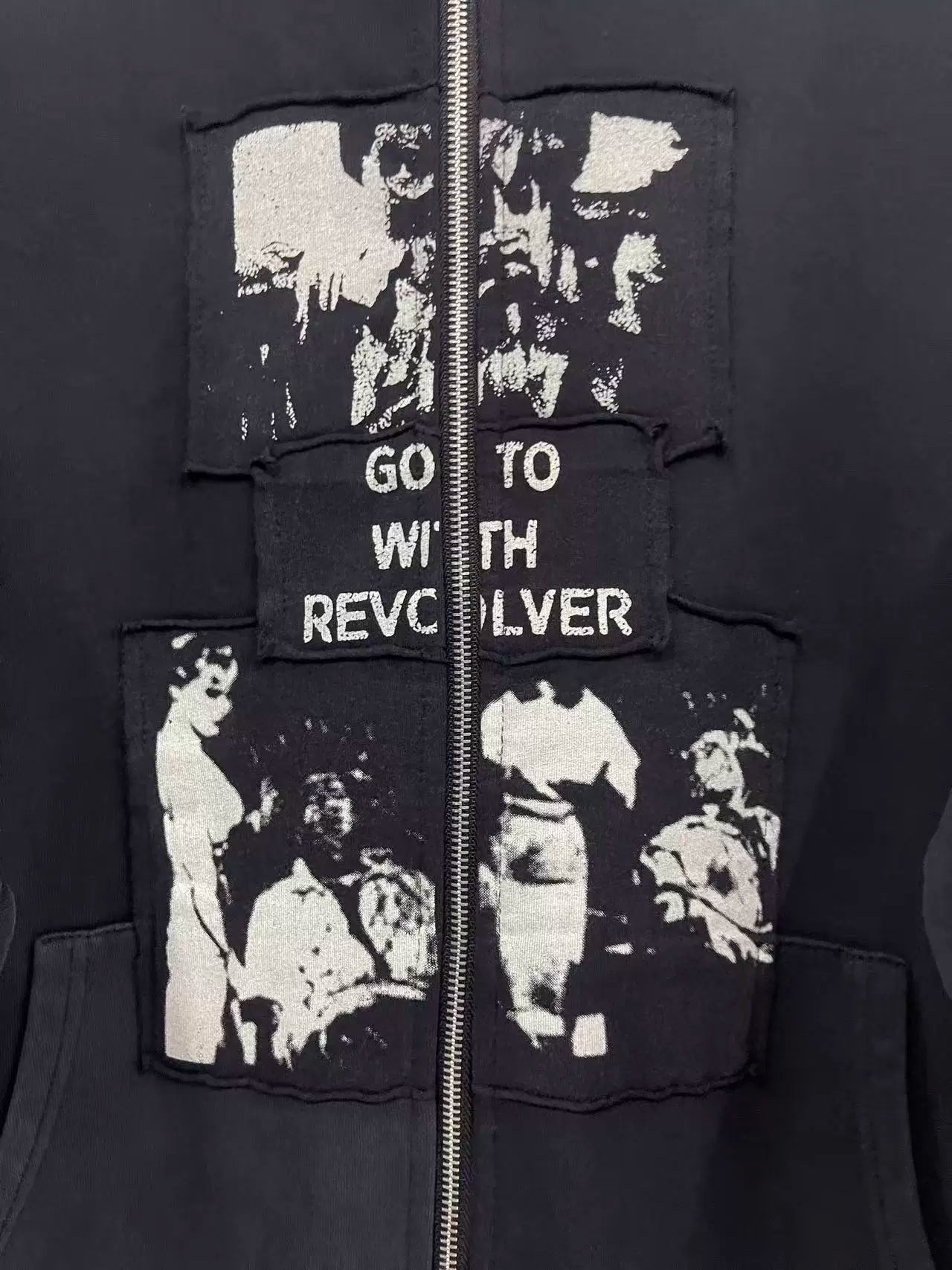 ERD's melancholic  Washed Patchwork Graphic Zip Hoodie
