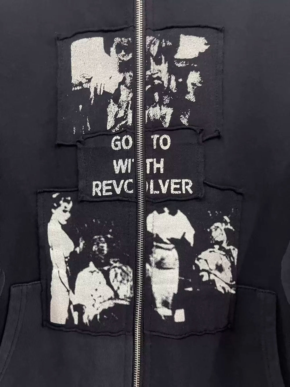 ERD's melancholic  Washed Patchwork Graphic Zip Hoodie