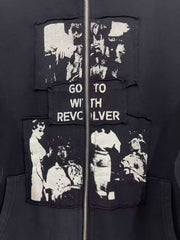 ERD's melancholic  Washed Patchwork Graphic Zip Hoodie