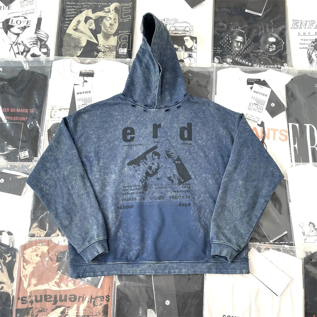 ERD melancholic Washed Fleece Oversized Graphic Hoodie