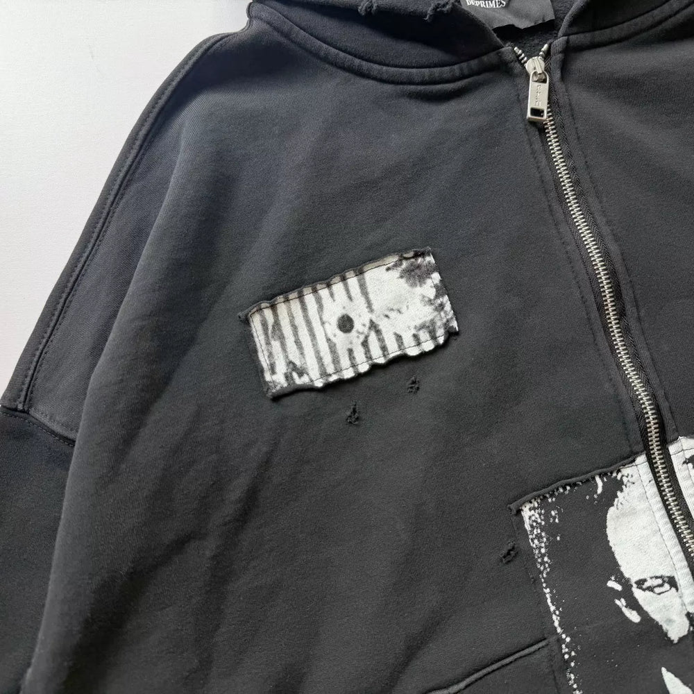 Enfants Riches Deporimes Vintage Washed Black Patchwork Hoodie