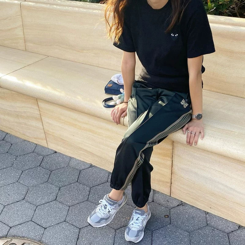 Needles Style Zipper Split Cuff Striped Track Pants
