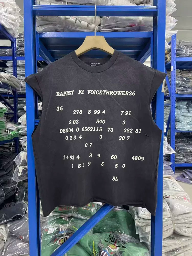 ERD melancholic Vintage Washed Black Sleeveless T-Shirt