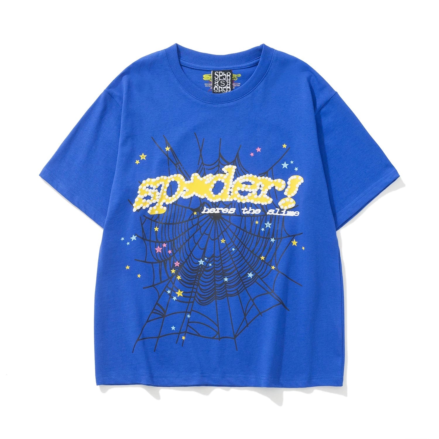 Sp5der "sp5der!" Spider Web & Star Graphic Royal Blue Short Sleeve T-Shirt