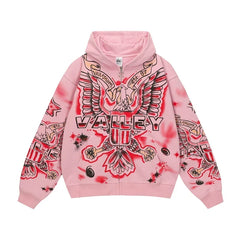 Vale Forever "Valley Dreams Eagle" Vintage Zip-Up Hoodie (Pink)