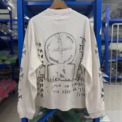 ERD Inspired Distressed Slogan Cream Cotton Longsleeve Tee