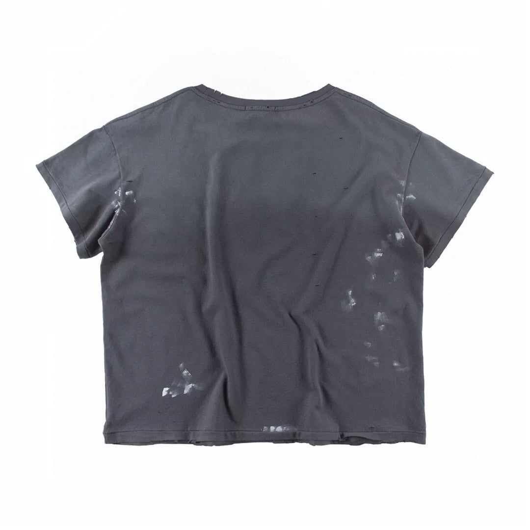 ERD Inspired Punk Slogan Distressed Washed Grey Tee