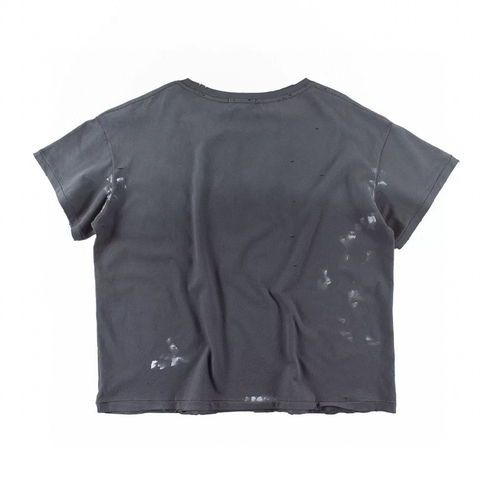 ERD Inspired Punk Slogan Distressed Washed Grey Tee