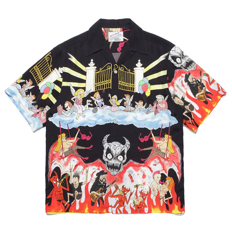 WACKO MARIA Inspired Hawaiian Cuban Collar Wolf Shirt