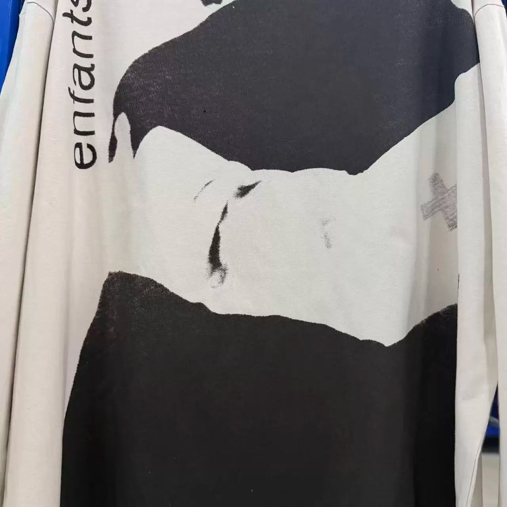 ERD Streetwear Graphic Print Cream Loose Long Tee