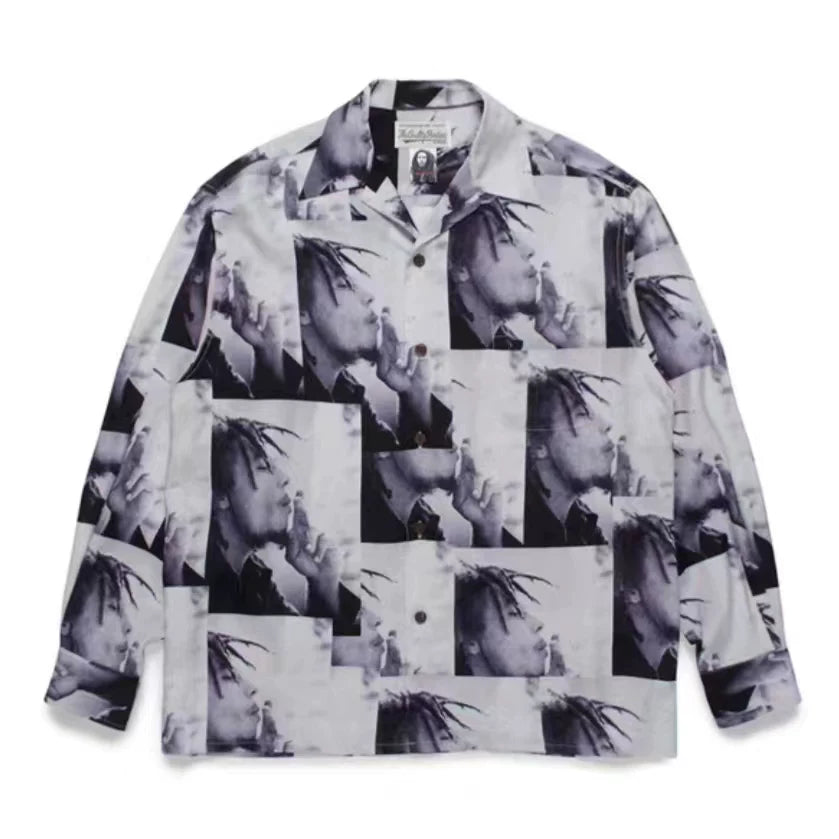 WACKO MARIA Check Open Collar Long Sleeve Shirt