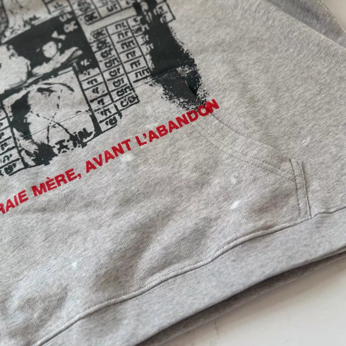 ERD Vintage Distressed Character Print Grey Pullover Hoodie