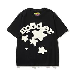 Sp5der Star & Cream Letter Graphic Black Short Sleeve T-Shirt