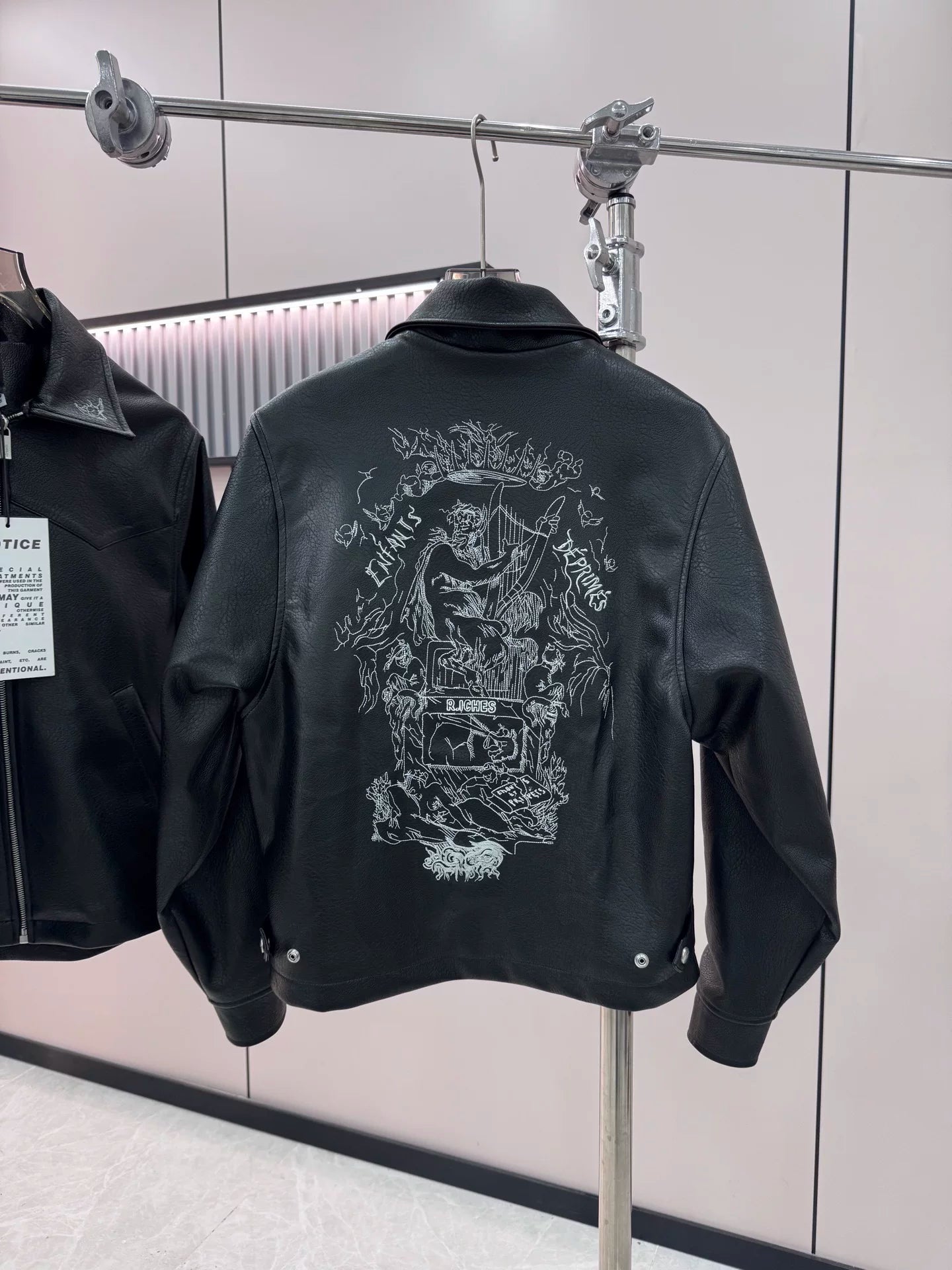 ERD Inspired Heavy Embroidery PU Leather Biker Jacket