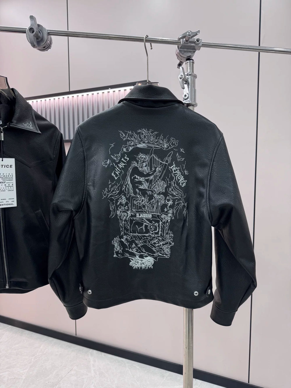 ERD Inspired Heavy Embroidery PU Leather Biker Jacket