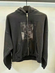 ERD Style Washed Black Patchwork Fleece Hoodie