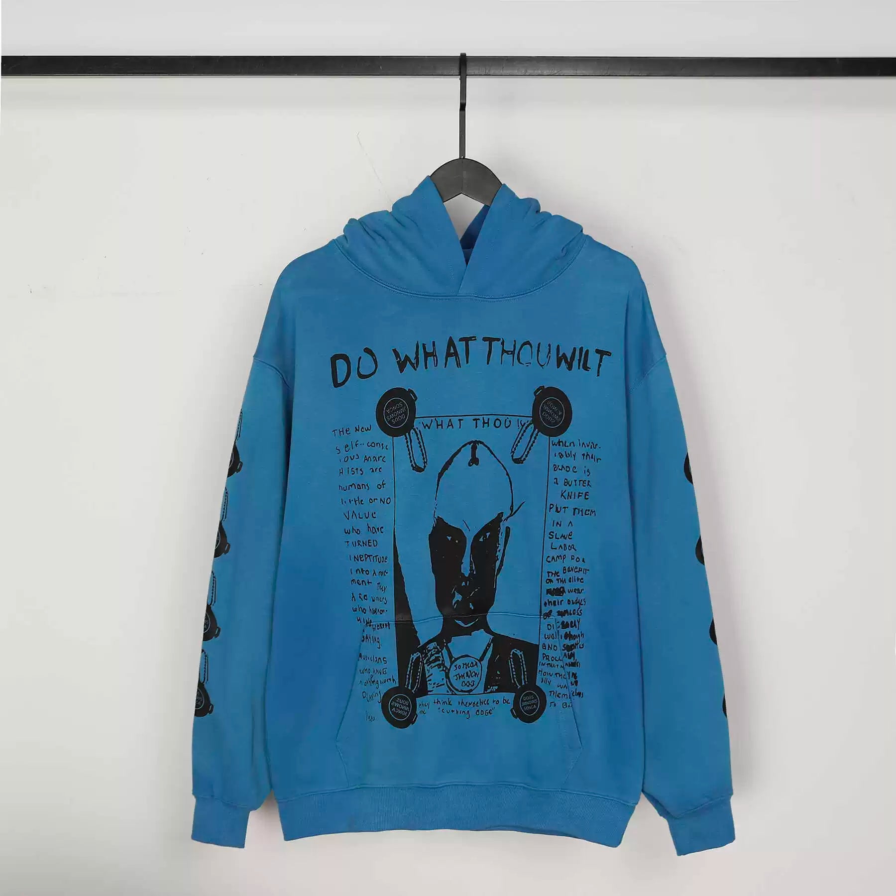 ERD Melancholy Vintage Distressed Washed Blue Pullover Hoodie
