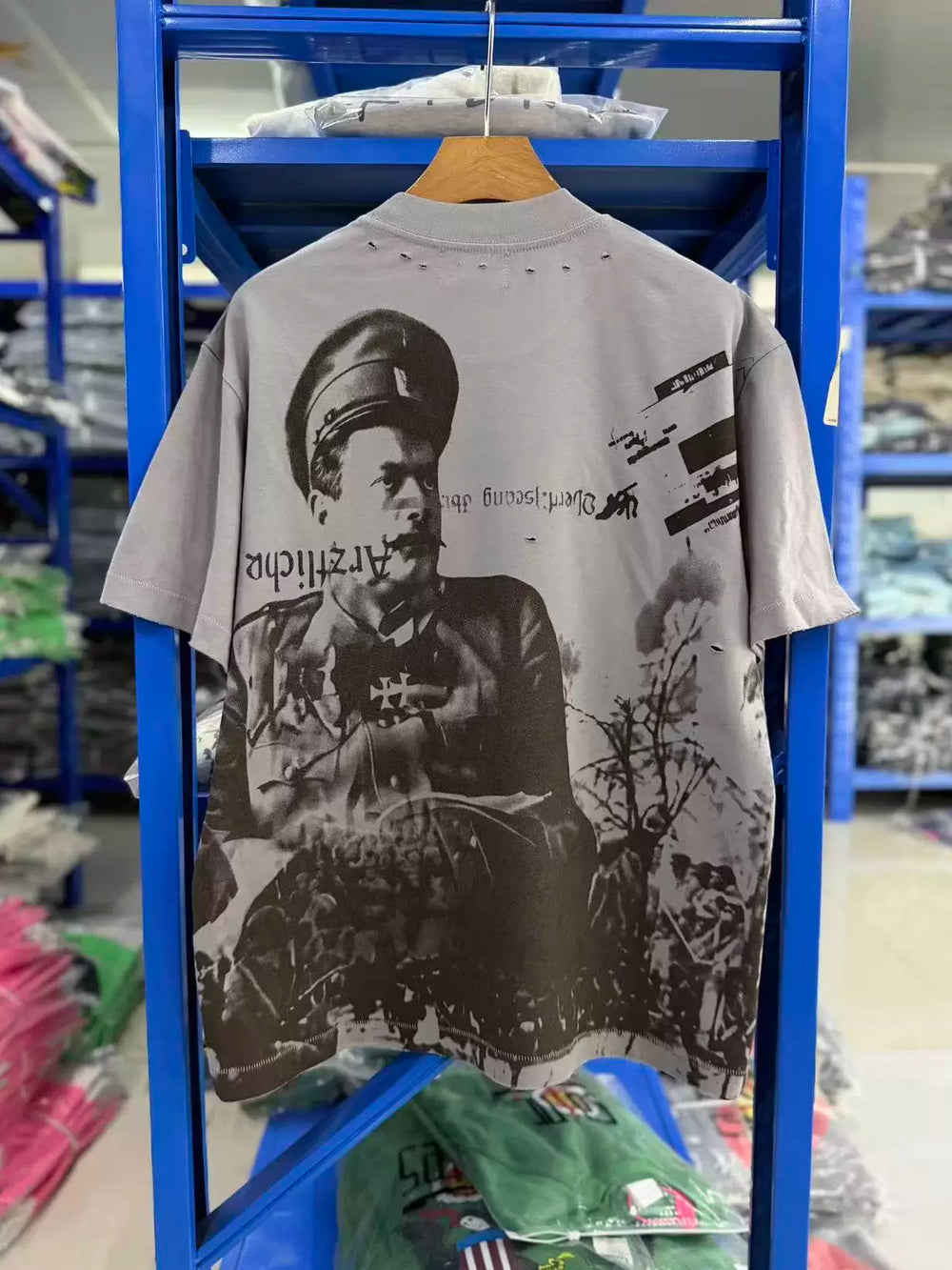 ERD Inspired Distressed Portrait Washed Grey Cotton Tee